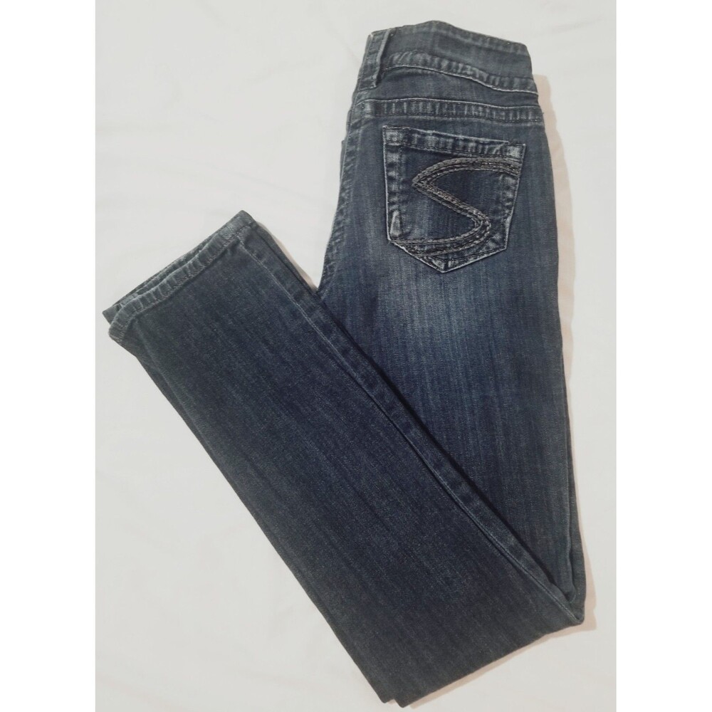 Silver Jeans Suki Straight W26/L32 Juniors Size 3 Medium Wash Bling Pockets